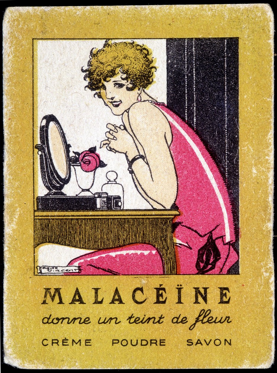 Malacéíne 美容产品的广告明信片。 大约 1920 年。 作者 法语学校