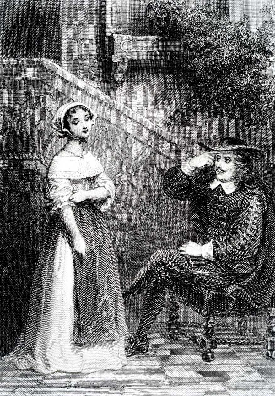 Agnes和她的监护人Arnolphe，来自The School for Wives，由Moliere 作者 法语学校