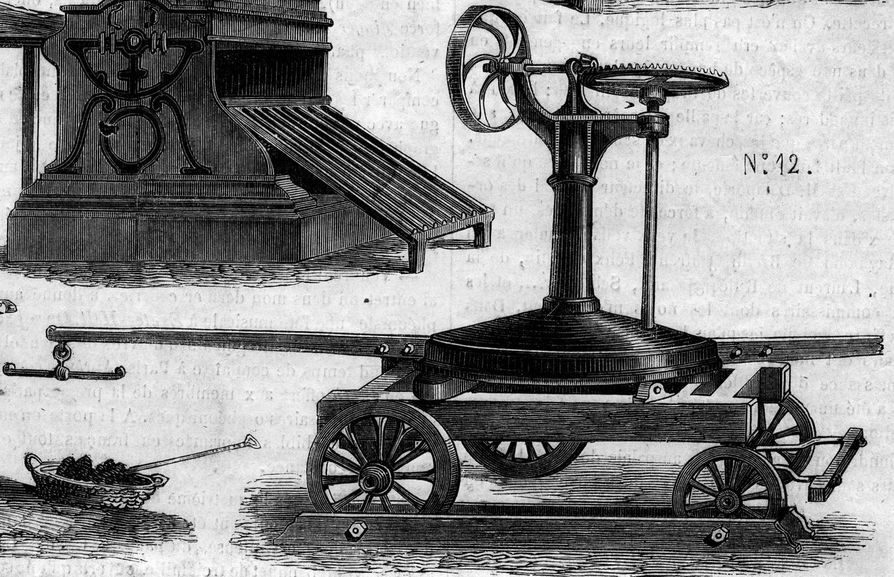 农业机械：1860年在巴黎农业竞赛中展示的便携式马槽。1860年7月7日《世界画报》第169期上的版画。 作者 法语学校