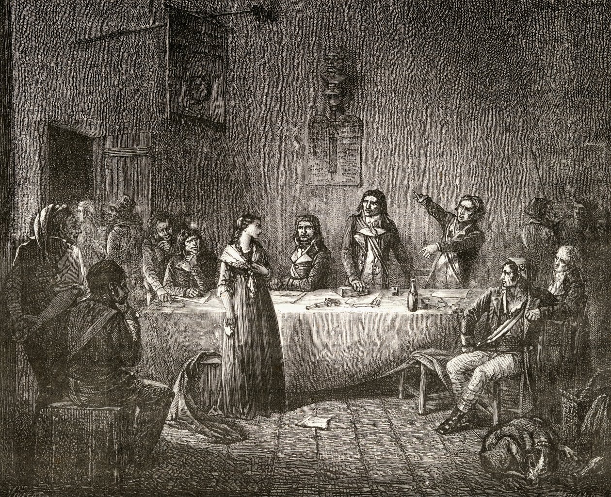 Aimee Cecile Renault在革命委员会面前，来自Louis Blanc的“法国革命史”（1811-82） 作者 法语学校