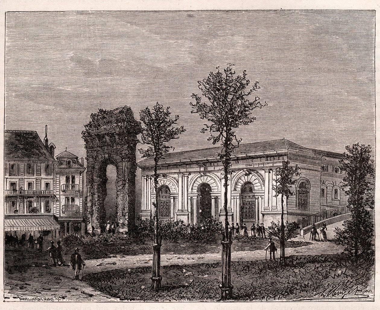 Aix les bains - Aix-les-Bains - Savoy - 罗马的Campanus拱门 - V.A. Malt-Brown的 "La France illustree: geography, history, administration statistique "中的雕刻，1884。 作者 法语学校