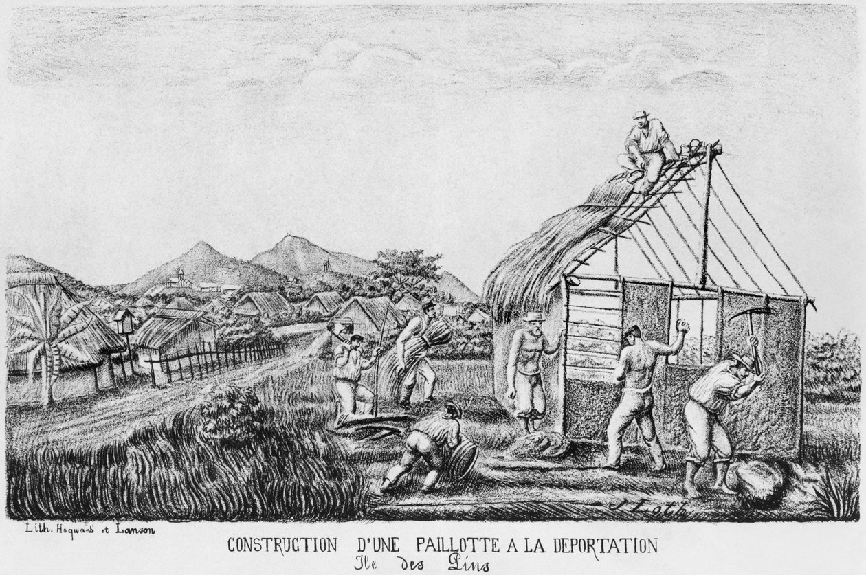 松树岛的专辑，由被驱逐者建造的稻草小屋，1878-79 作者 法语学校