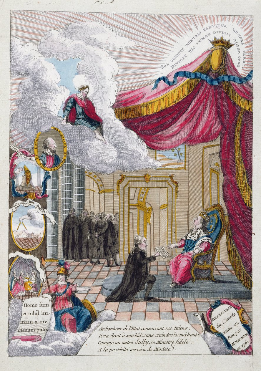1781年Jacques Necker（1732-1804）给路易十六（1754-93）的报告的寓言（彩色版画） 作者 法语学校