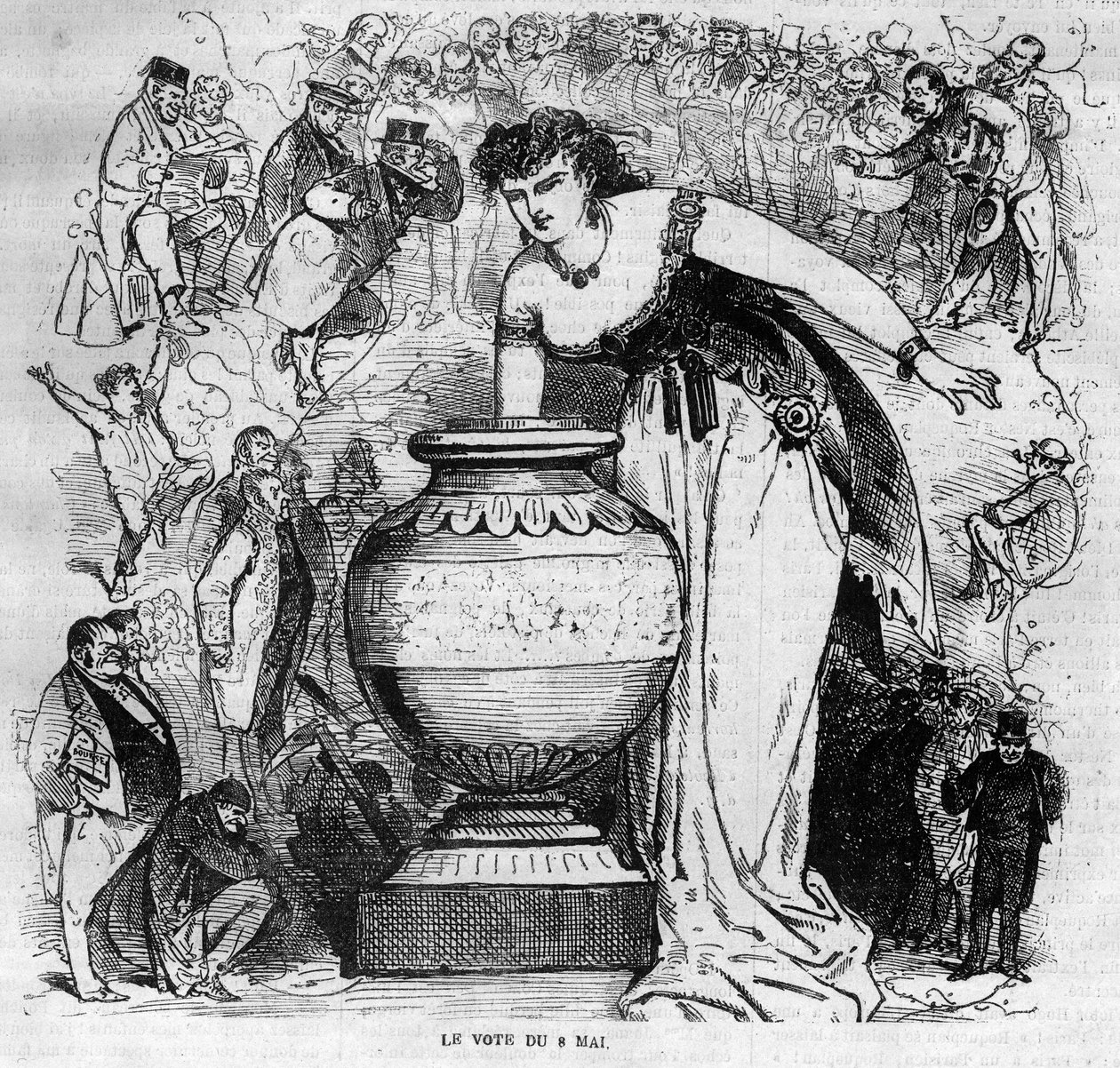 1870年5月8日公民投票的寓意，这是第二帝国时期组织的最后一次公民投票。1870年的雕版画 作者 法语学校