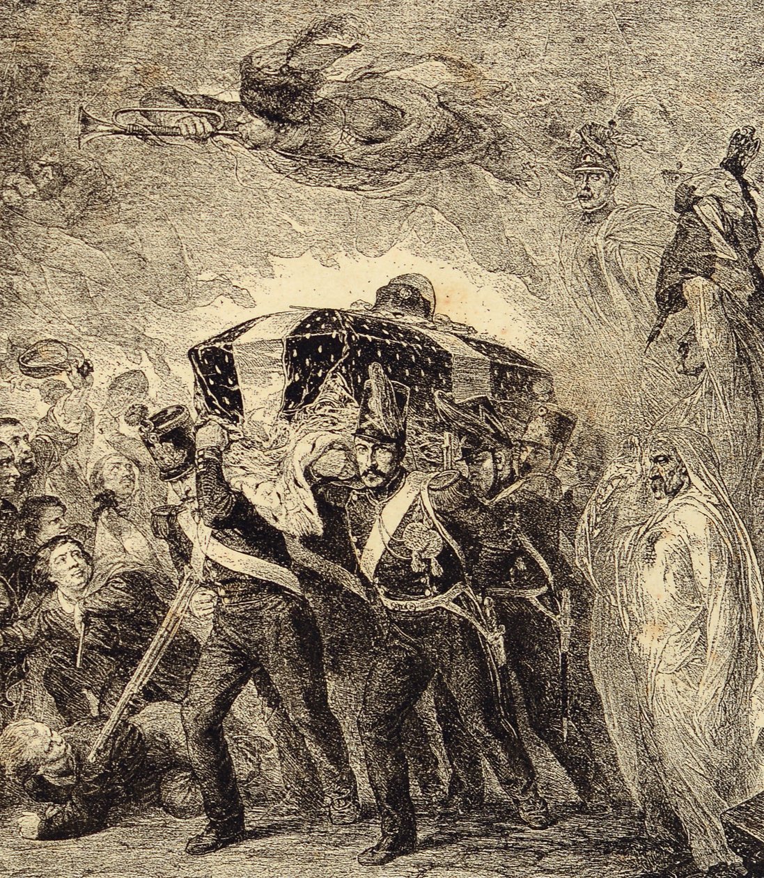 1840 年法国皇帝拿破仑·波拿巴骨灰归来的寓言。19 世纪（雕刻来自“服装、服饰、发明” 作者 法语学校