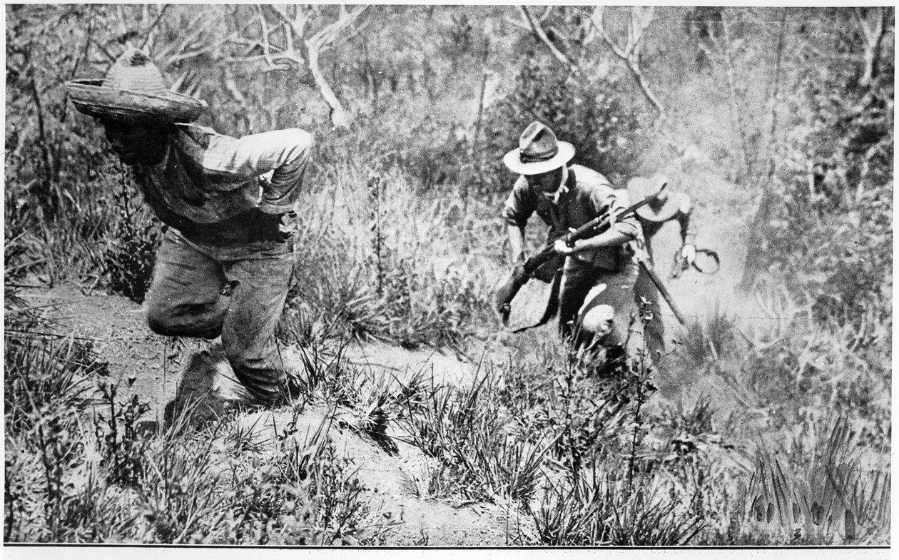 1914年6月13日，美国士兵从Le Monde Illustre那里追逐革命性的插图 作者 法语学校