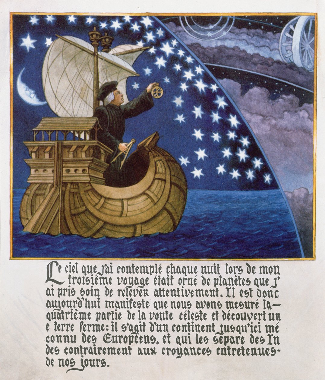 Amerigo Vespucci在他的第3次航行中由星星航行 作者 法语学校