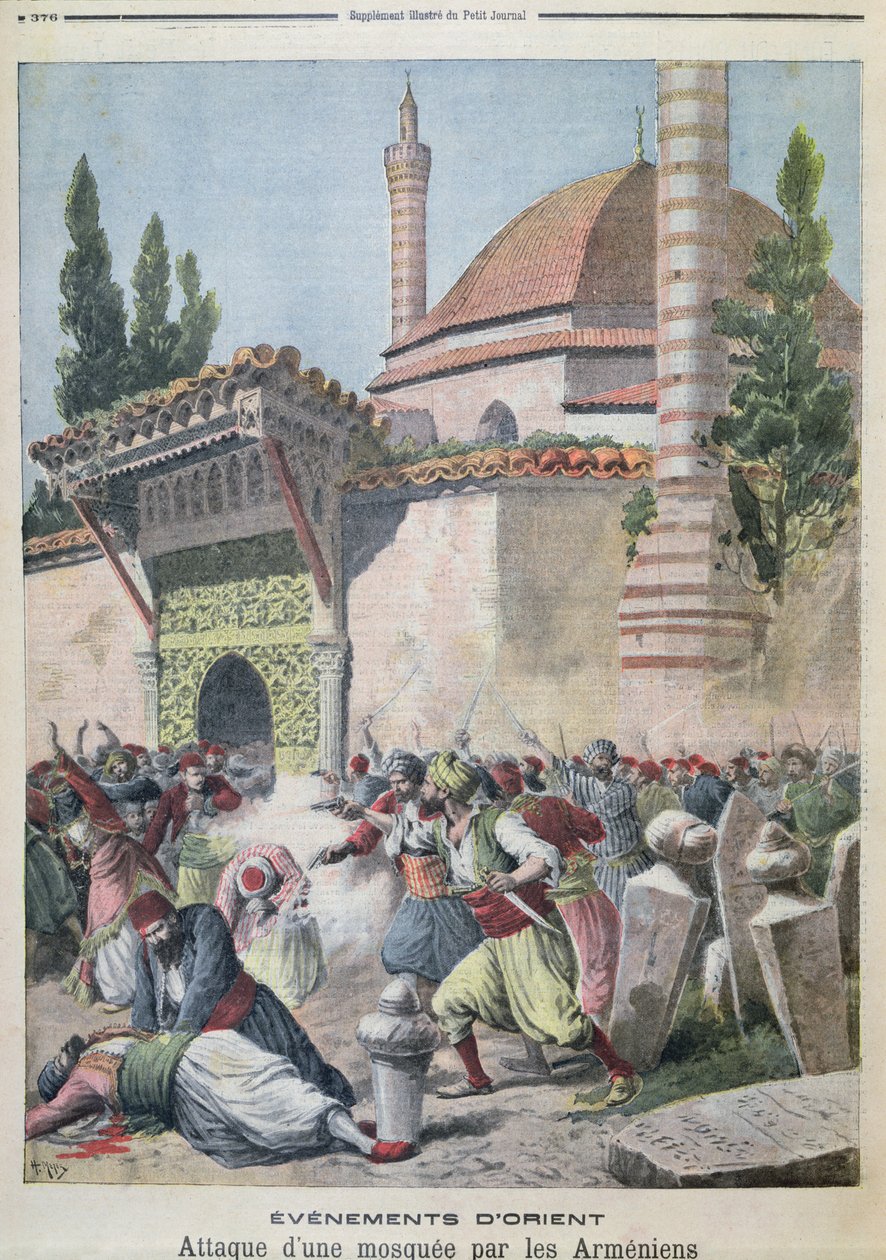 亚美尼亚人对清真寺的攻击，来自Le Petit Journal 1895的插图 作者 法语学校