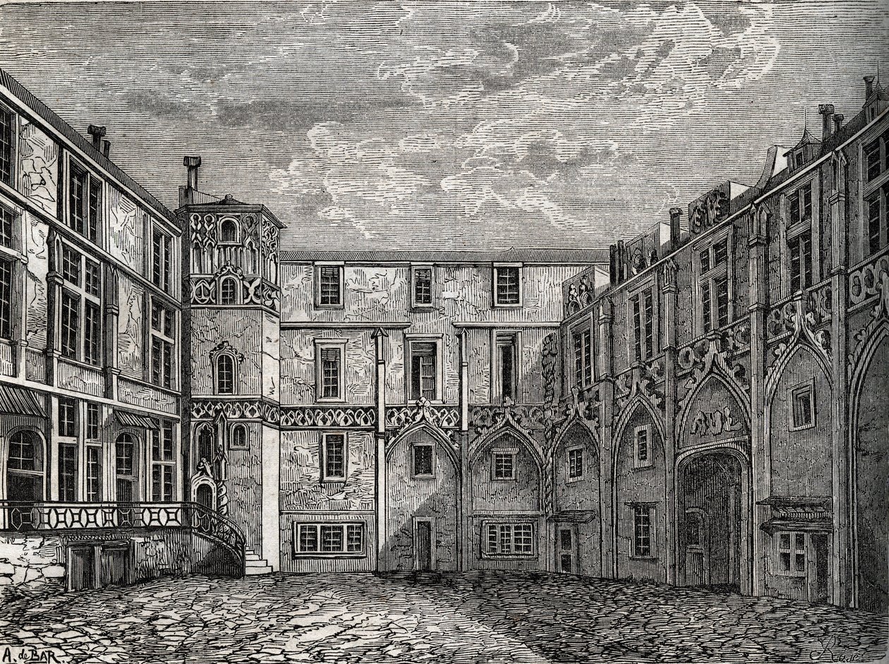 Ancien hotel de la Tromoille, rue des Bourdonnais, Paris (1r) Jacques Antoine Dulaure的《巴黎的物质、公民和道德历史：从最初的历史时期到现在》中的雕刻。 作者 法语学校