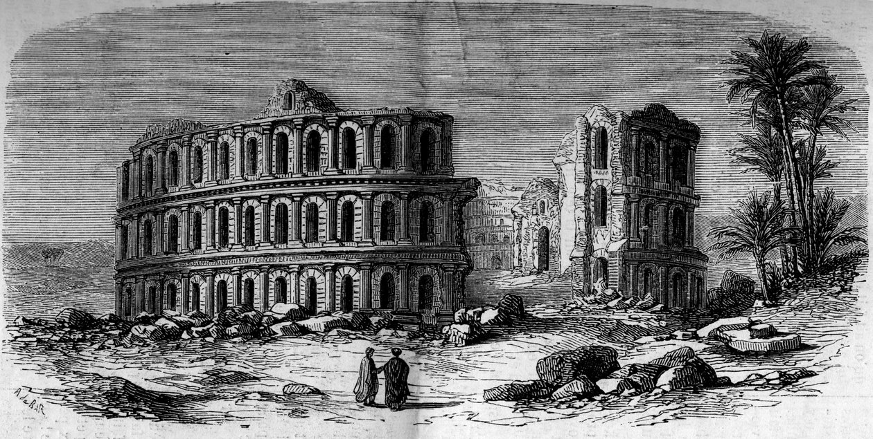 古代建筑：突尼斯 El Djem (El Jem) 的罗马圆形建筑（3 世纪） 作者 法语学校