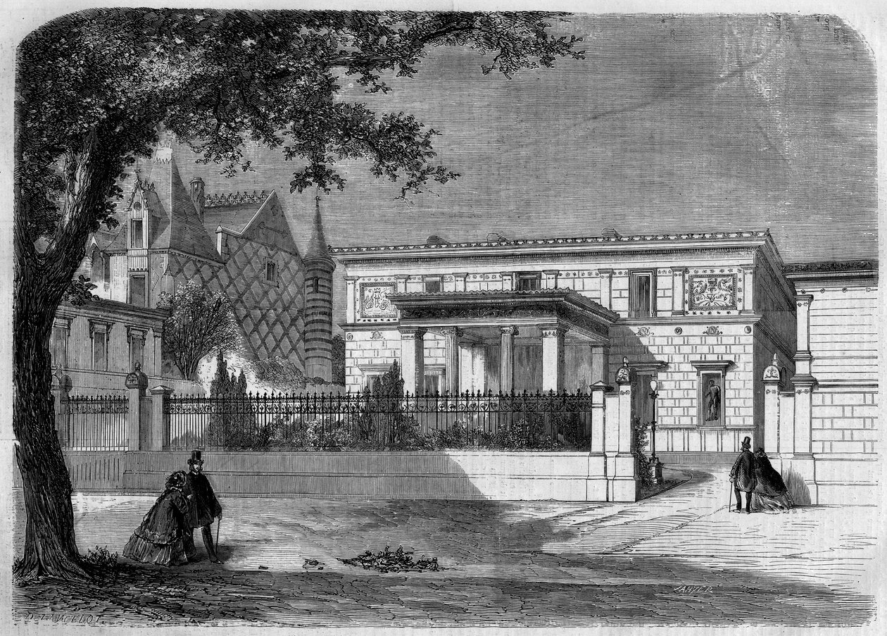古代建筑：建筑师阿尔弗雷德-诺曼建造的 "拿破仑亲王"（1822-1891）的庞贝府邸的外墙景观。巴黎，蒙田街 作者 法语学校