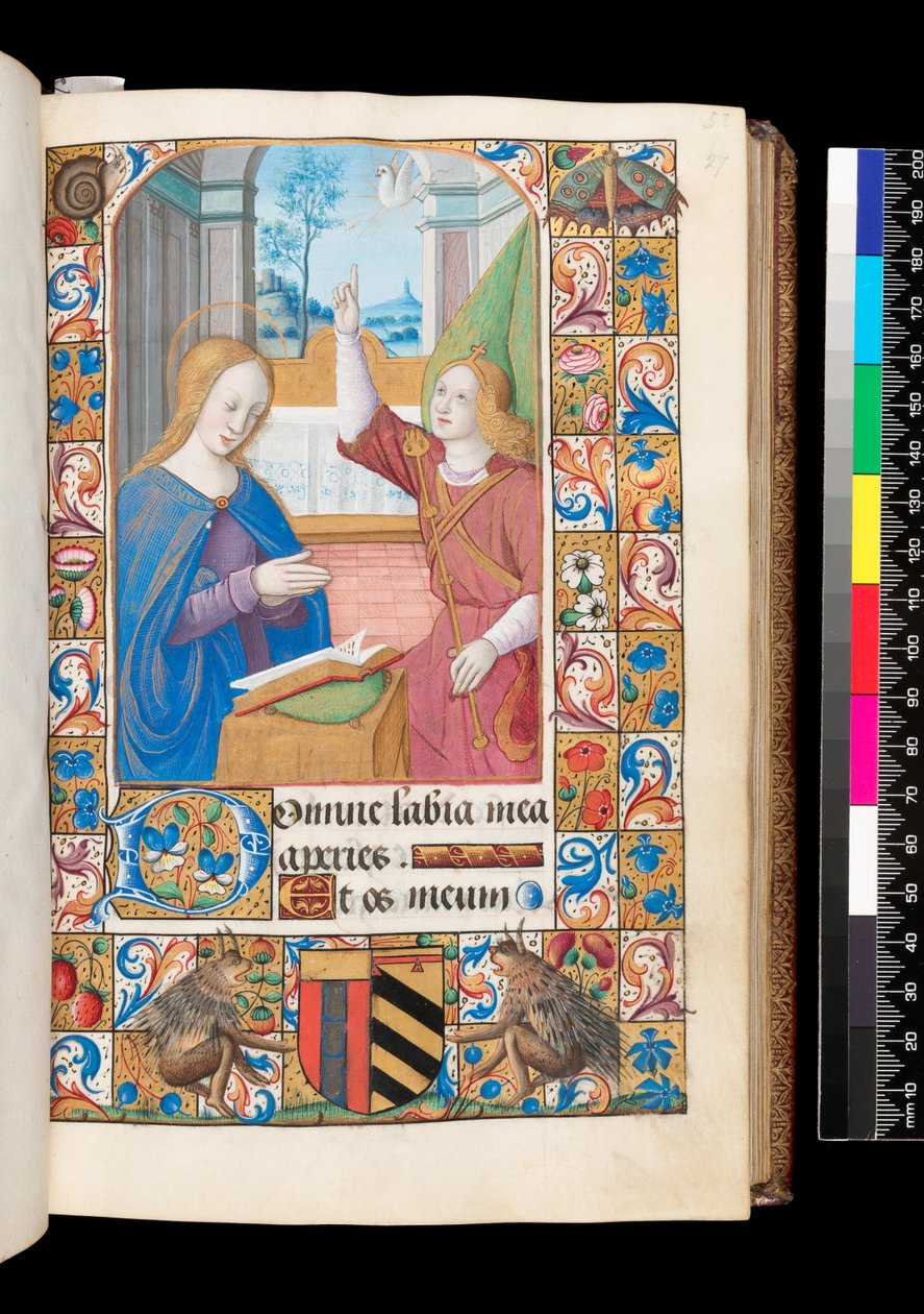 小时书中的圣母领报，MS 92 f.27r, 法国西部 作者 法语学校