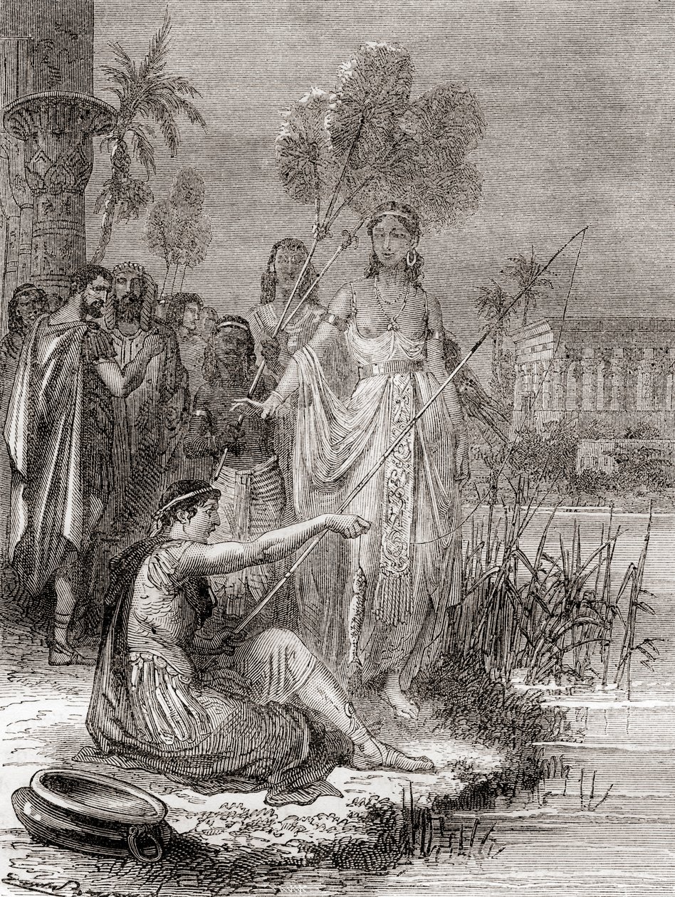 Anthony 和 Cleopatra 在尼罗河上用小型船队捕鱼，来自“Les Merveilles de la Science”，出版于 1870 年（版画） 作者 法语学校