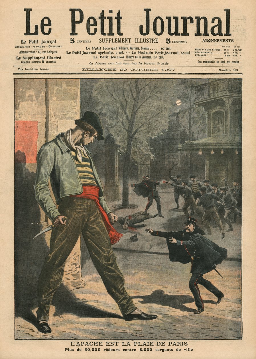 阿帕奇是巴黎的一个令人讨厌的东西，来自&39;Le Petit Journal&39;的插图，补充说明，1907年10月20日 作者 法语学校