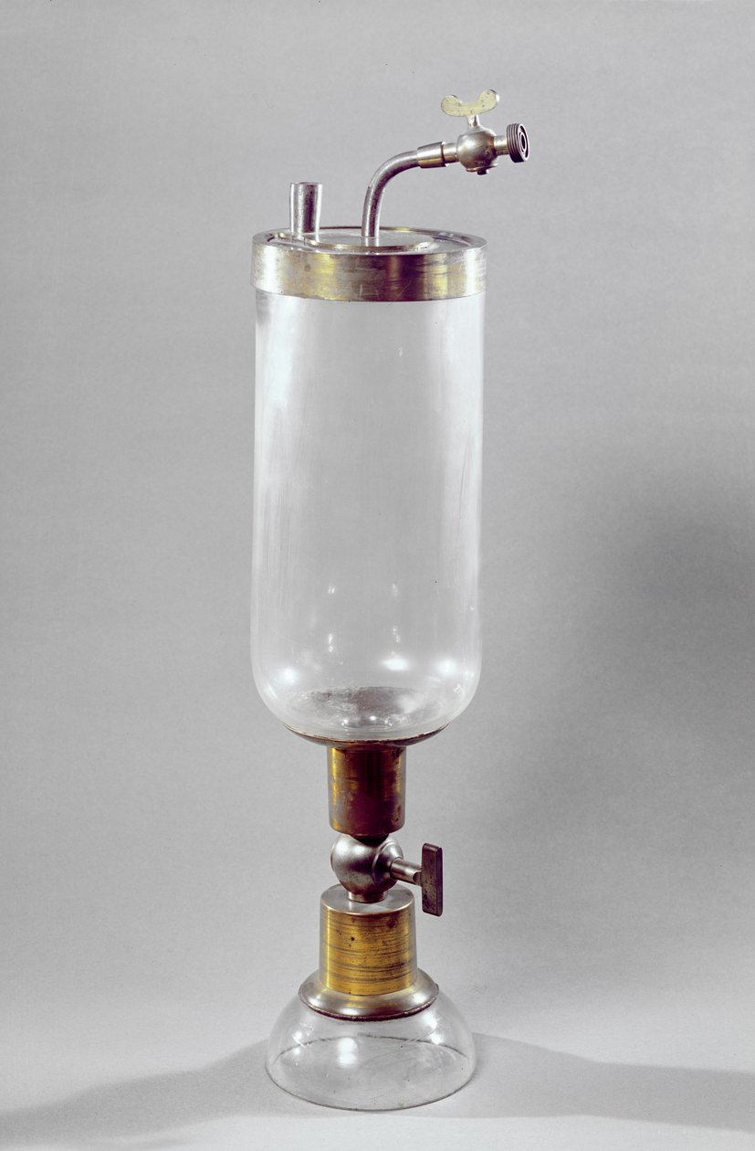 天然气研究仪器，由Antoine Laurent de Lavoisier（1743-94）设计（金属和玻璃） 作者 法语学校