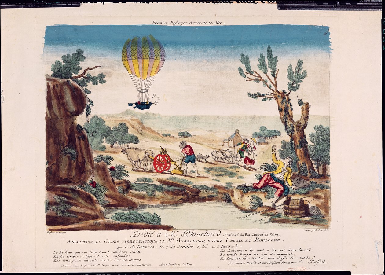 1785年加莱和布洛涅之间让·皮埃尔·布兰查德（1753-1809）的热气球出现 作者 法语学校