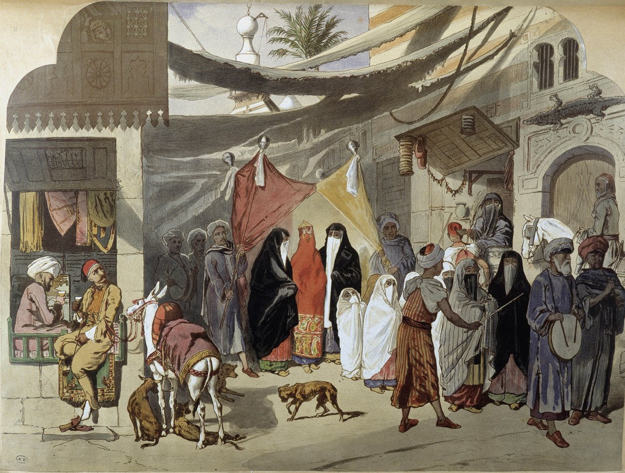 开罗的阿拉伯婚姻 - 在“现代埃及”中，亨利·德·阿芒 (Henri de Amount)，v.1870 作者 法语学校