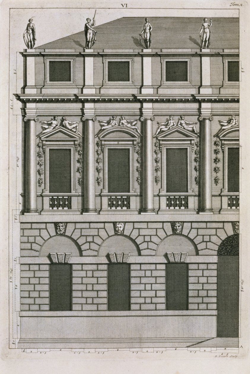 建筑设计展示Palladian比例，由Bernard Picart（1673-1733）c.1716雕刻 作者 法语学校