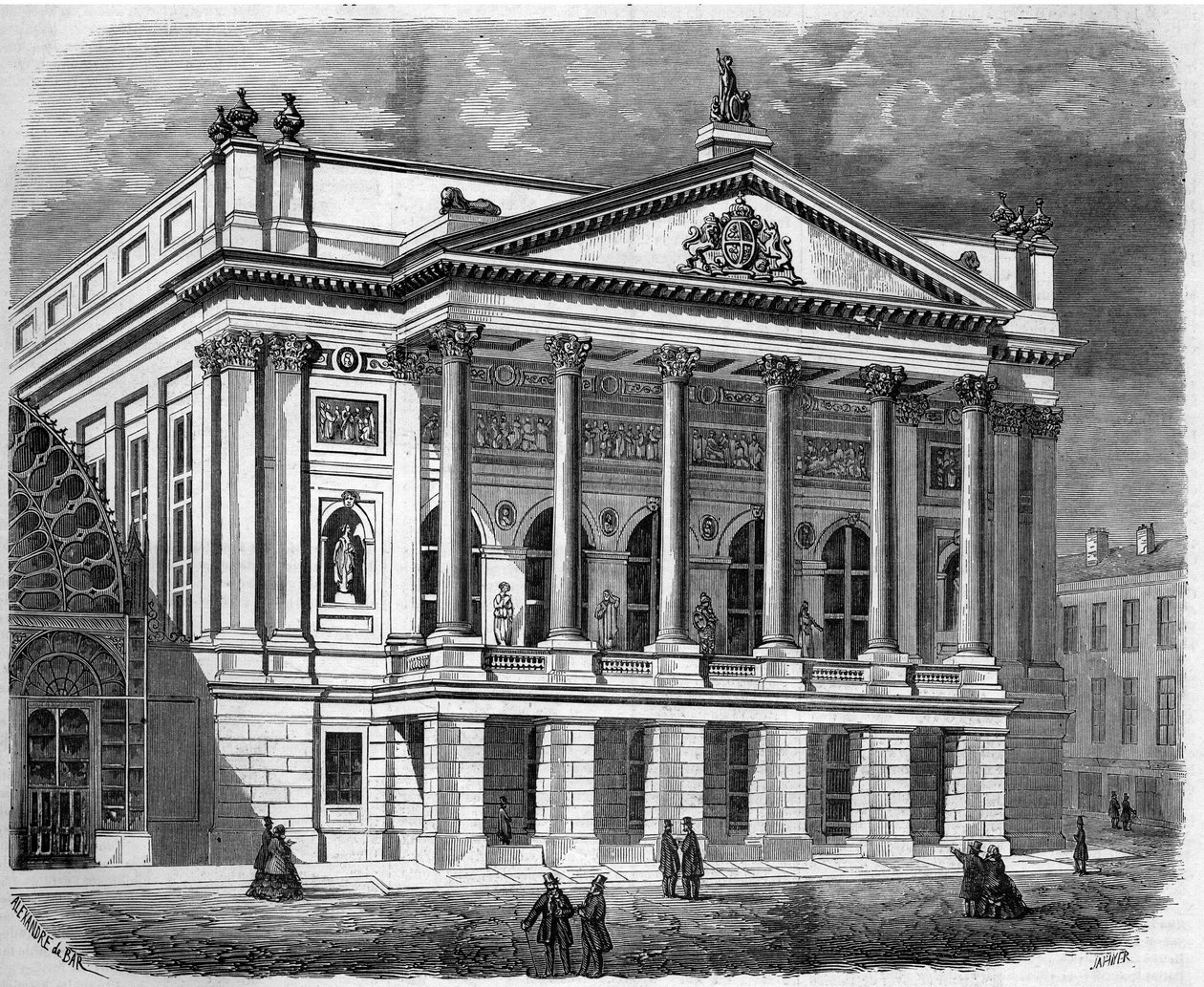 建筑：1858年伦敦（英国）的意大利剧院的外墙景观。1月2日《世界画报》第38期上的版画。 作者 法语学校