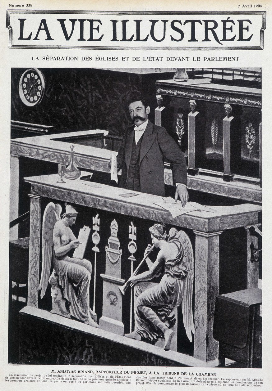 阿里斯蒂德-布里安在议院看台（政教分离）--1905年4月7日的《生活画报》中。 作者 法语学校