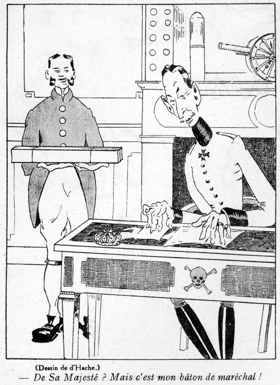 1917年3月29日，La Baionette杂志的愚人节（Poisson dAvril）版卡通军官接受Kaiser的Marshals接力棒 作者 法语学校