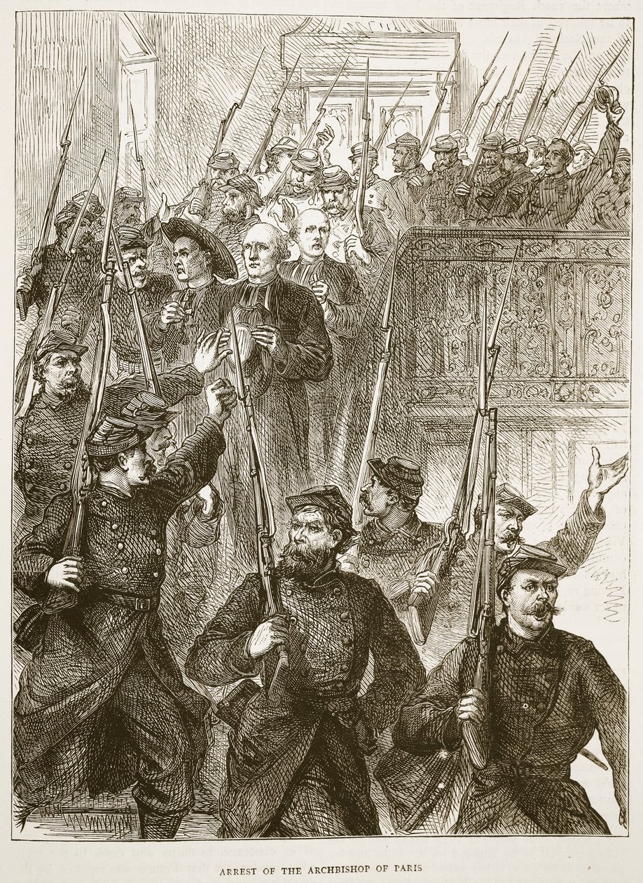 1871年3月巴黎大主教的逮捕，卡塞尔斯法国与德国战争历史的插图，1870-1871 作者 法语学校