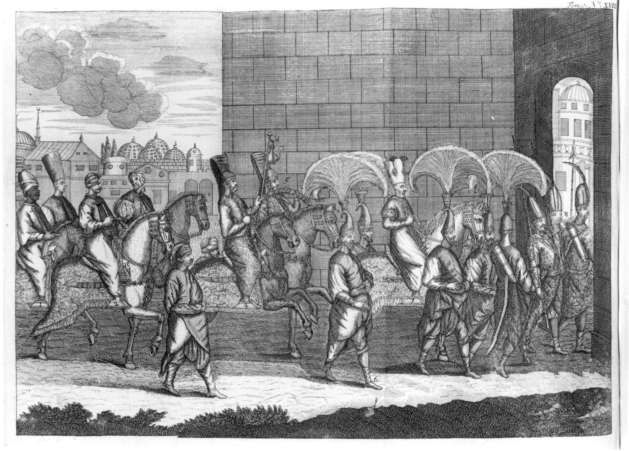 从1727年出版的欧洲，亚洲和非洲的Sr A. de la Motraye旅行中到达君士坦丁堡的苏丹穆斯塔法 作者 法语学校