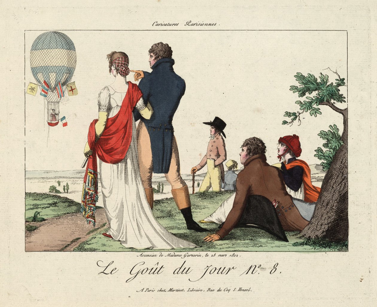 1802年3月28日，Garnerin夫人的上升，来自Le Gout du Jour No. 8，1870年，（手工雕刻） 作者 法语学校