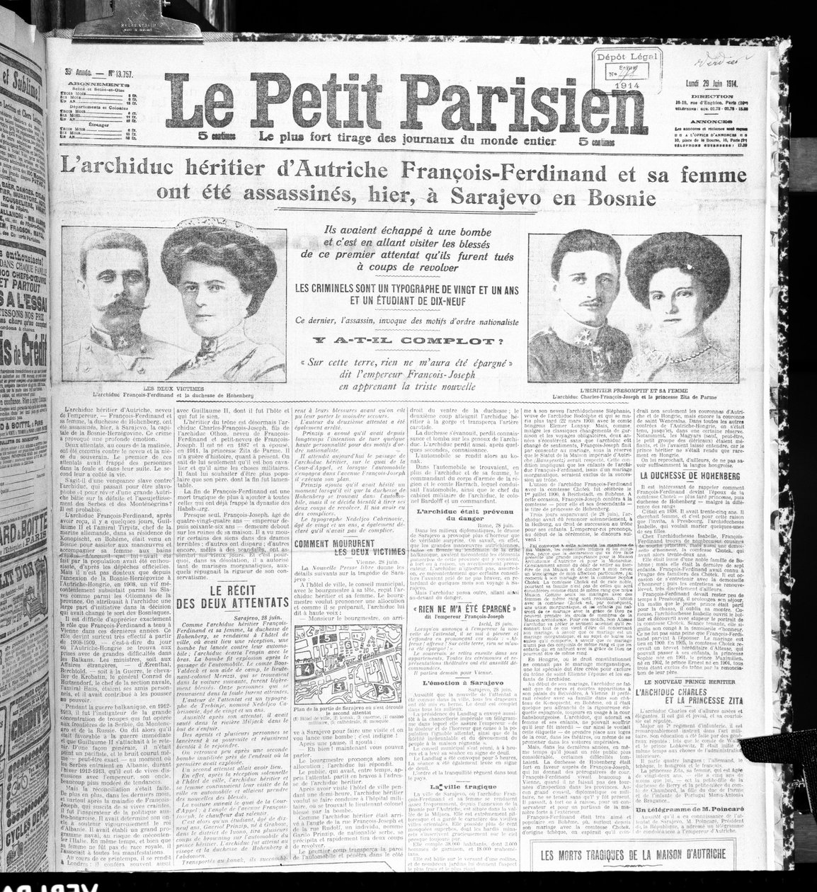 奥地利大公弗朗茨·费迪南德（1863-1914）及其妻子于1914年6月29日被Le Petit Parisien暗杀 作者 法语学校