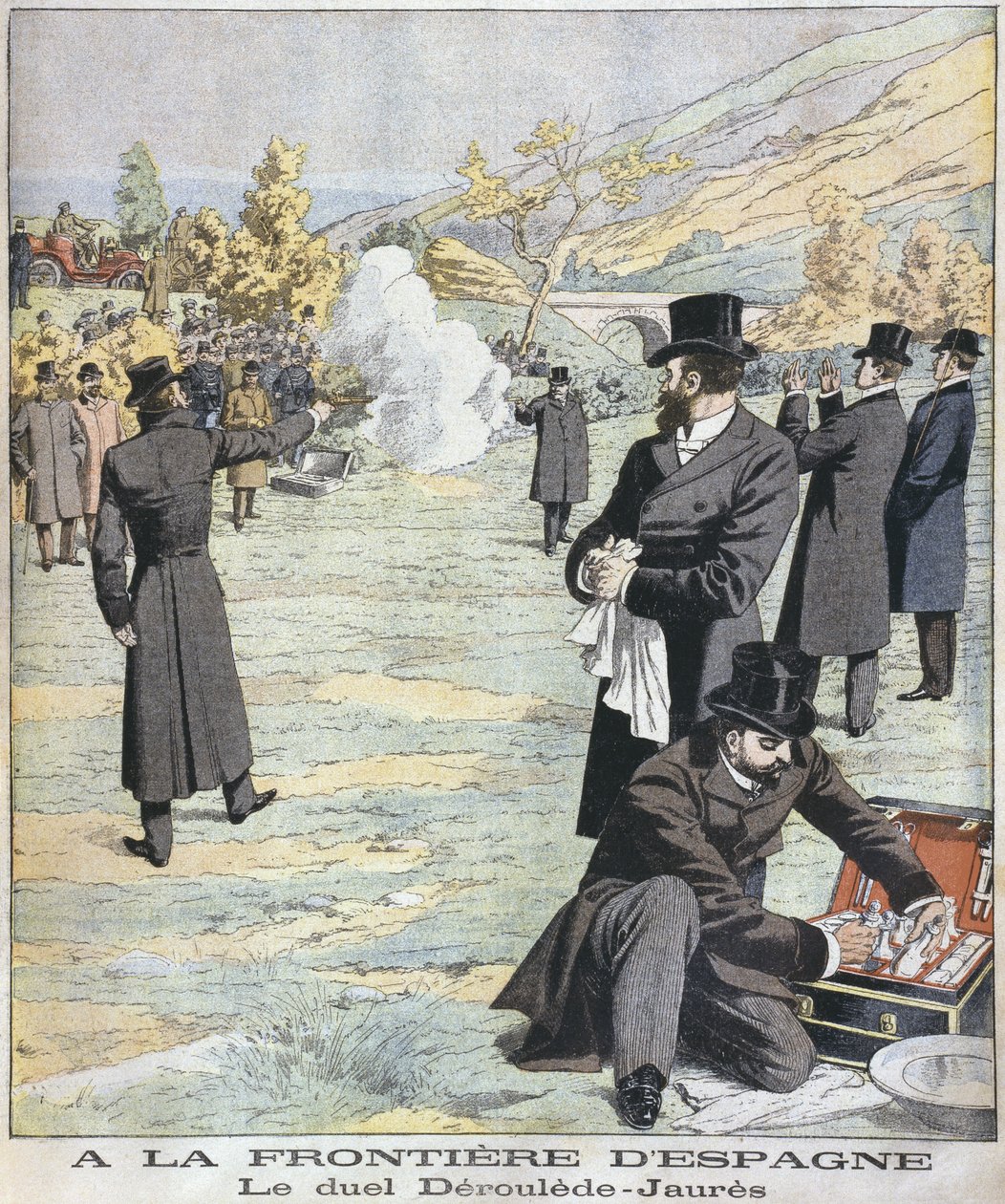 在西班牙边境，Paul Deroulede和Jean Jaures之间的对决，来自Le Petit Journal：Supplement illustre的插图，1904年12月18日 作者 法语学校