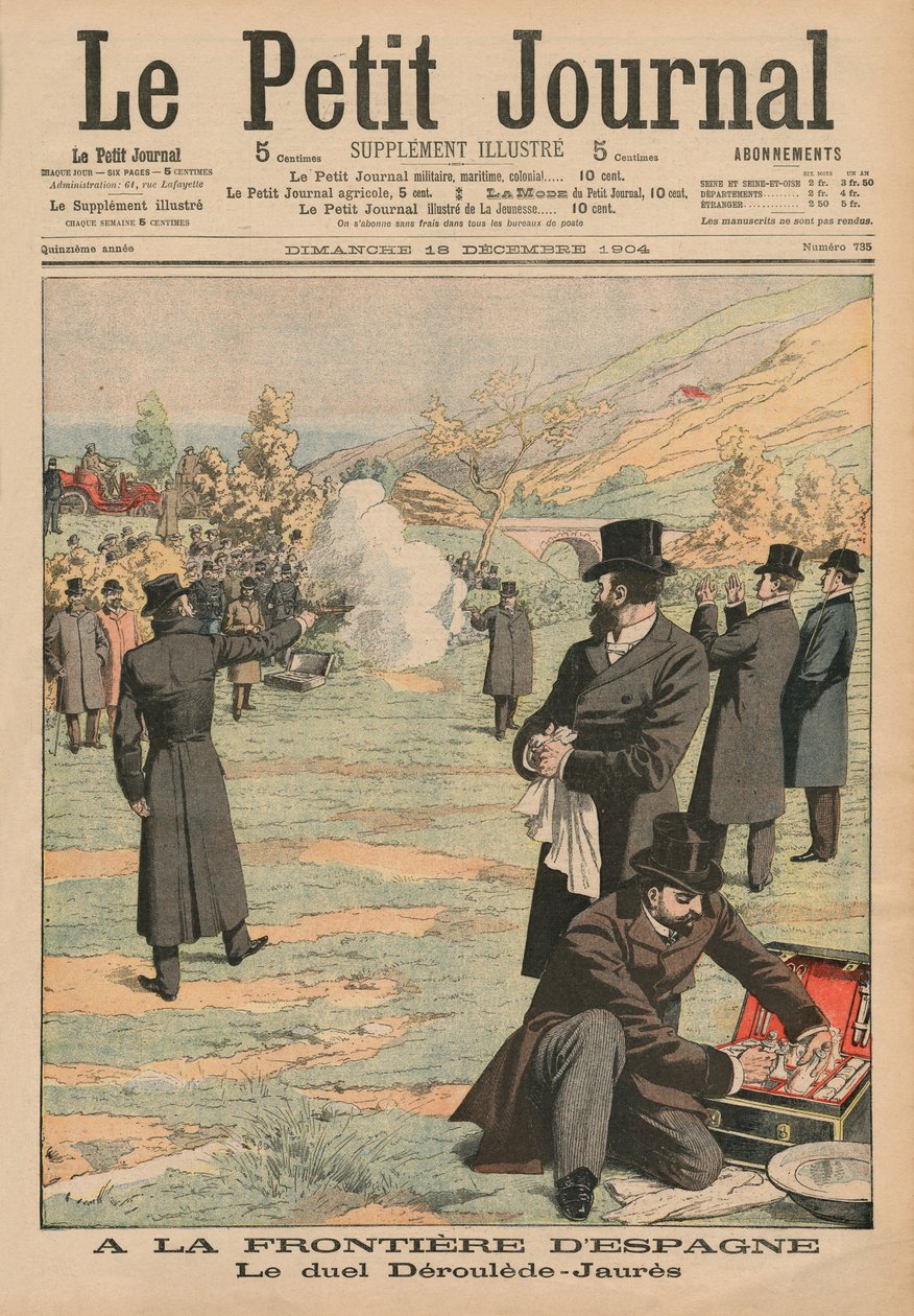 在西班牙边境，Paul Deroulede和Jean Jaures之间的对决，来自Le Petit Journal的插图，补充说明，1904年12月18日 作者 法语学校