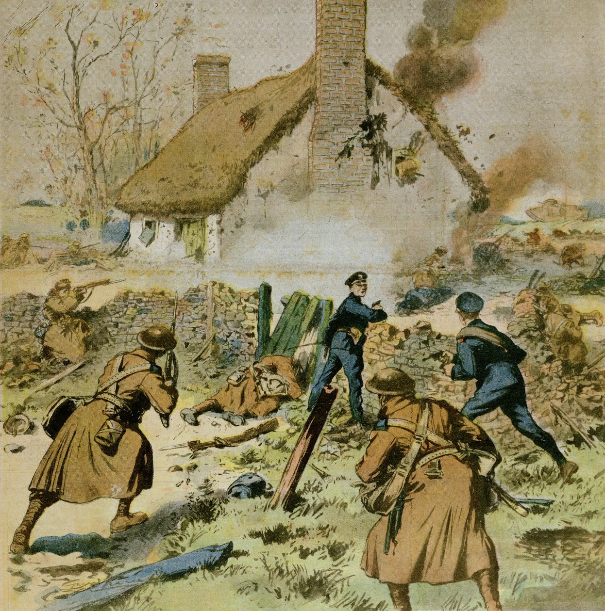 1910年12月5日，警察和英国军队在Sinn-Fein占据的农场上进行攻击，Le Petit Journal的封面 作者 法语学校