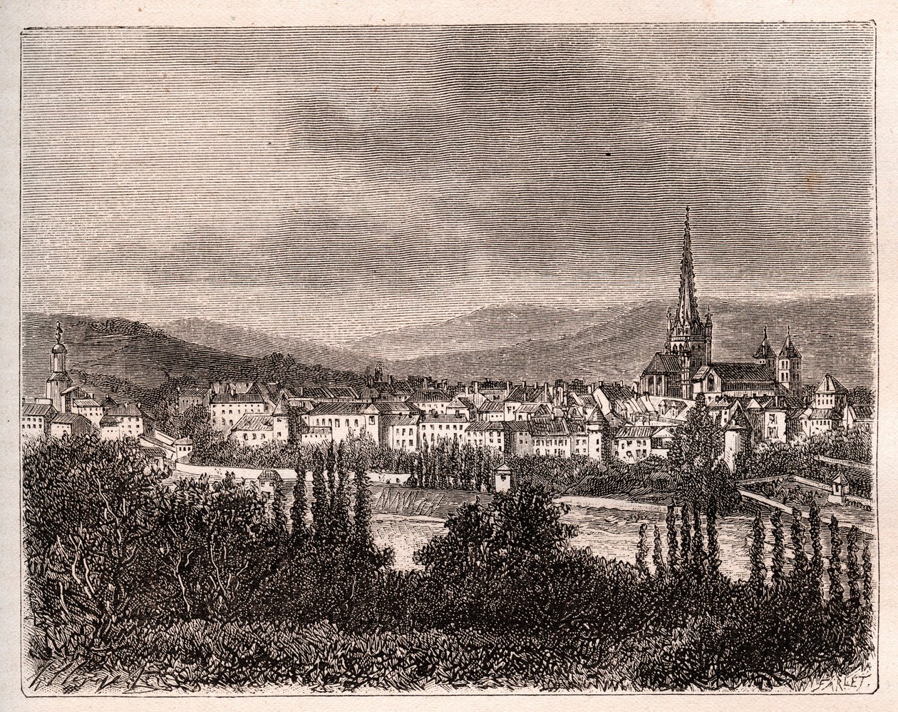 奥屯--索内-卢瓦尔省--在V.A. Malt-Brown的 "La France illustree: geographie, histoire, administration statistique "中的版画。1884 作者 法语学校