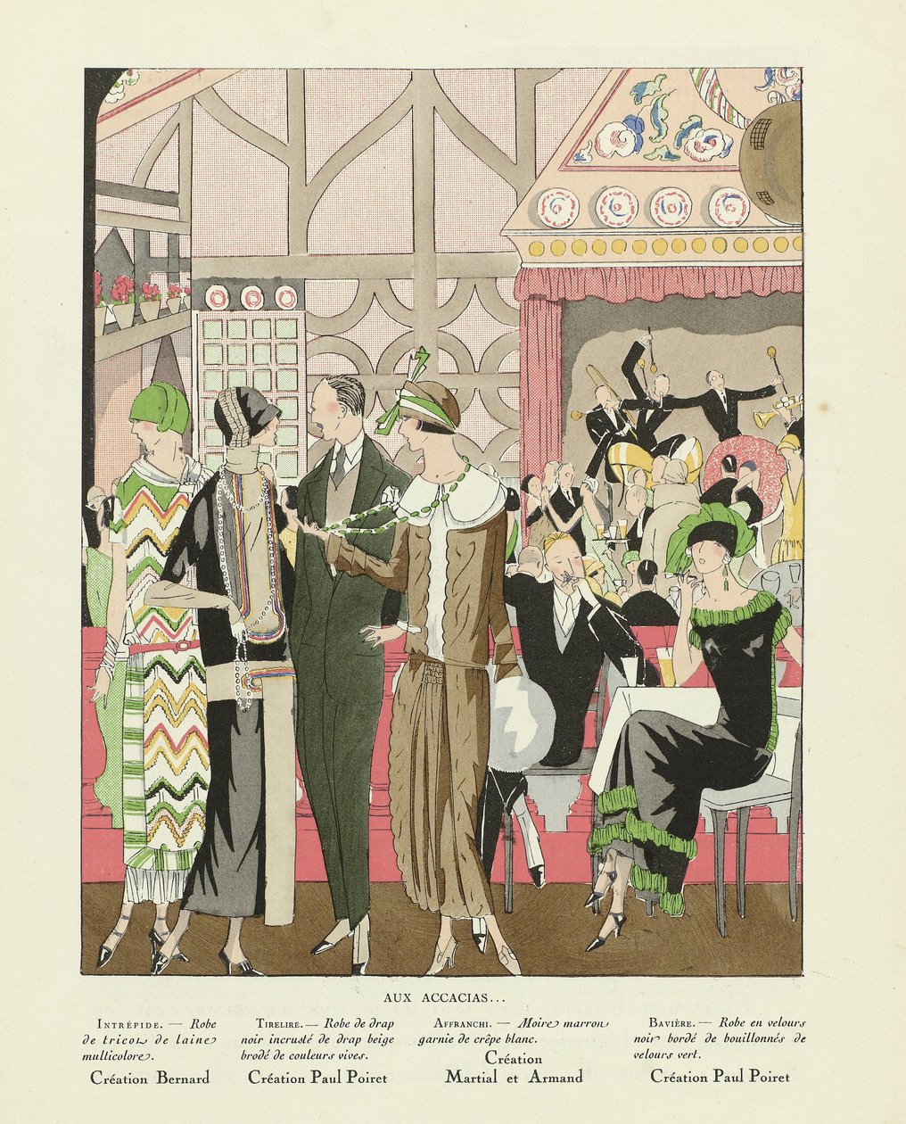 Aux Accacias ......，选自《Art-Gout-beaute》，1924 年出版（pochoir 印刷品） 作者 法语学校