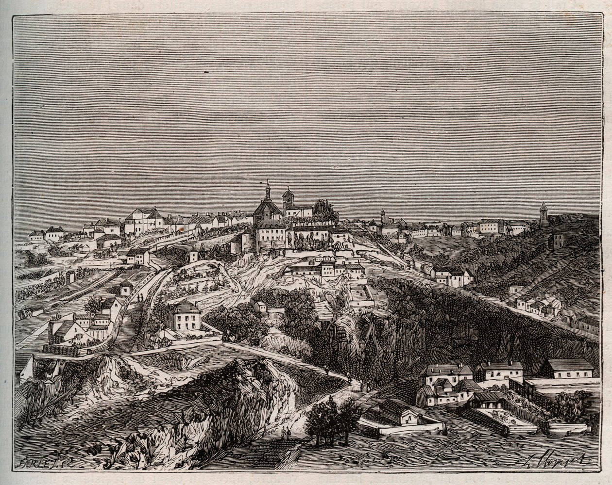 阿瓦隆--勃艮第--弗朗什--孔特--在V.A. Malt-Brown的 "La France illustree: geographie, histoire, administration statistique "中的雕刻，1884年。 作者 法语学校