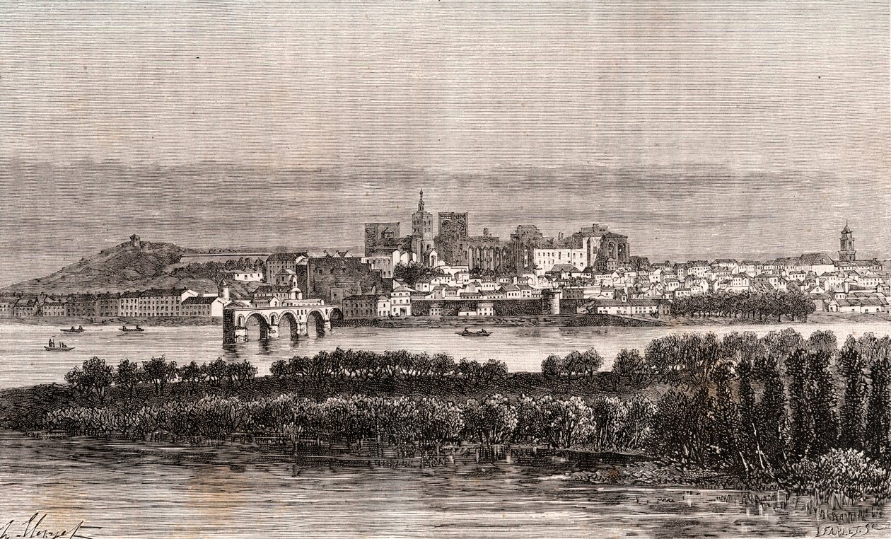 Vaucluse地区的阿维尼翁--V.A. Malt-Brown的 "La France illustree: geography, history, administration statistique "中的版画。1884 作者 法语学校