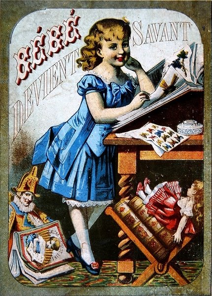 婴儿成为学者》，约1870年（彩色平版印刷）。 作者 法语学校