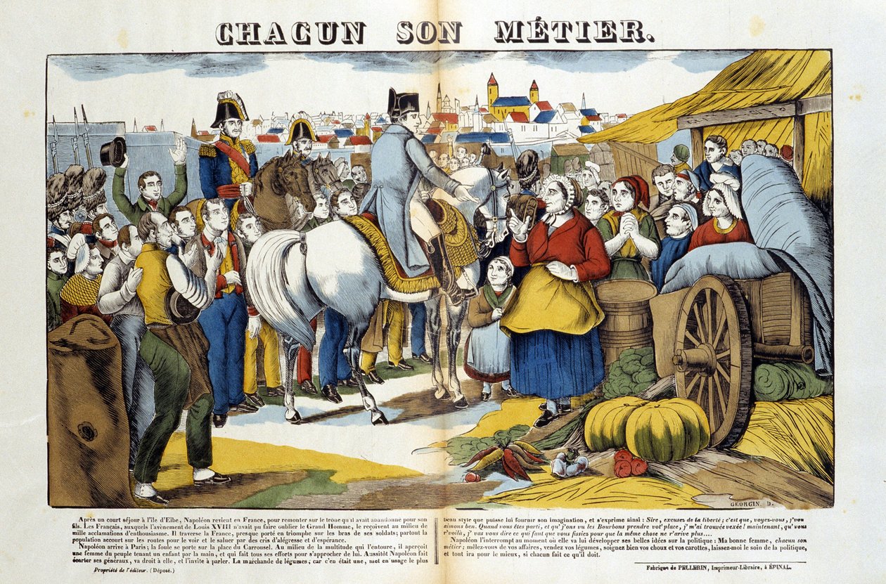 Back from Elba Island, Napoleon was greeted with enthusiasm by the French. Picture of Epinal 作者 法语学校
