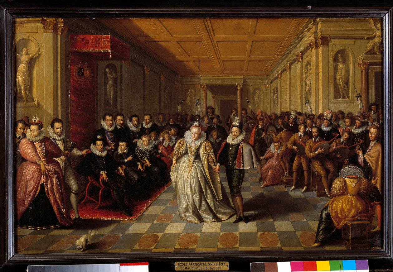 1581 年 9 月 24 日，在亨利三世和凯瑟琳·德·美第奇 (Caterina de Medici) 的陪同下，巴尔将乔伊斯公爵安妮与玛格丽特·德·洛林·沃德蒙特 (Marguerite de Lorraine Vaudemont)（路易丝王后的妹妹）的婚礼赠予卢浮宫。 作者 法语学校
