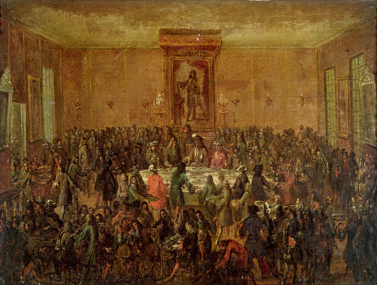 纪念路易十四（1638-1715）由军团市政府在Hotel-de-Ville举行的宴会，c.1680 作者 法语学校