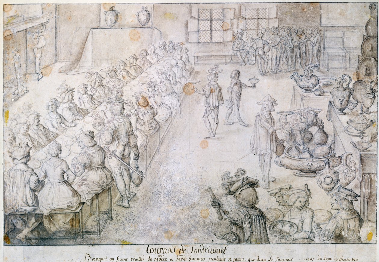 1493年Sandricourt锦标赛宴会（棕色墨水和铅笔在纸上） 作者 法语学校