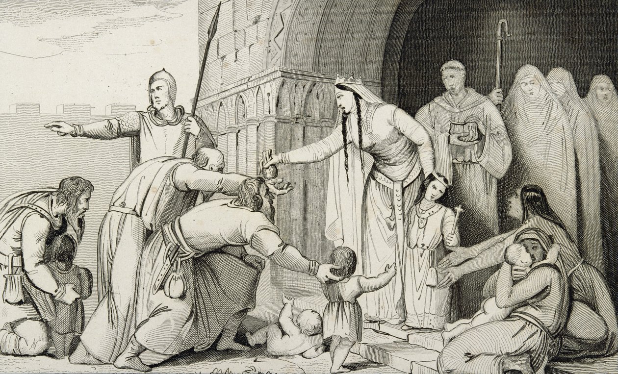 巴斯利达为穷人提供资金，来自Colart的“Histoire de France”，出版于1840年 作者 法语学校