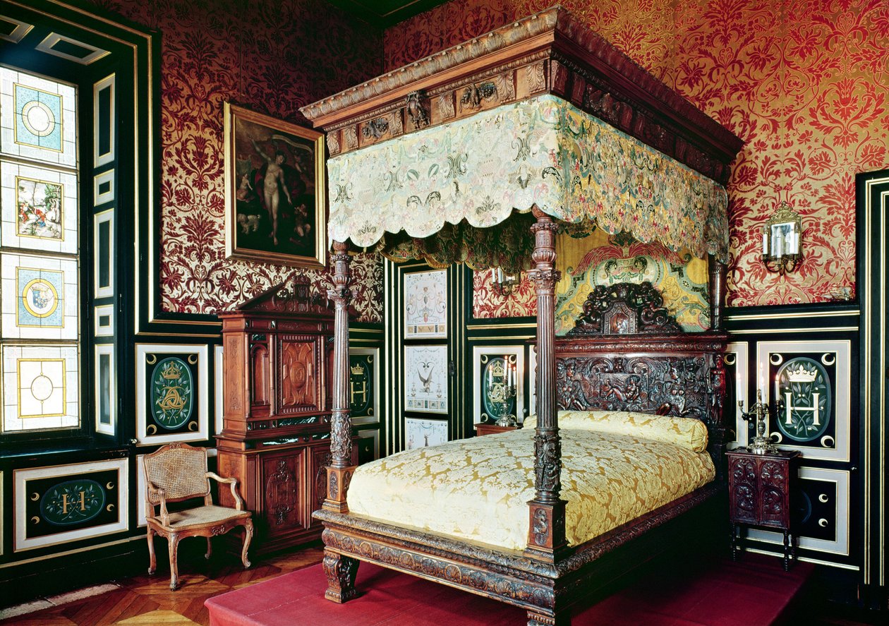 Henri II（1519-59）和Diane de Poitiers（1499-1566）的卧室 作者 法语学校