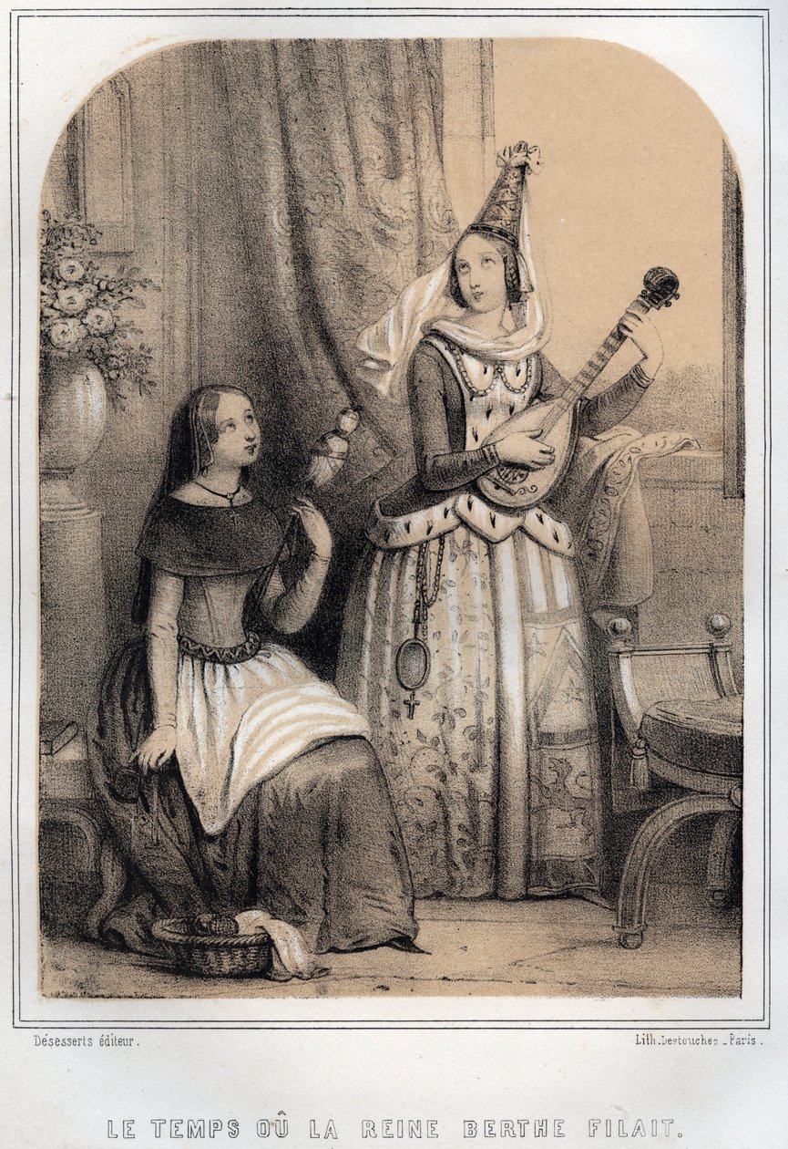 Berthe de Swabia (Burgundy) known as the Filandiere or the queen spinning (907-966) - engraving in “” THE SOURIES DE MON UNCLE MEMORIES ET RECITTS DE Voyages” by MORING MICHEL - End 19th century 作者 法语学校