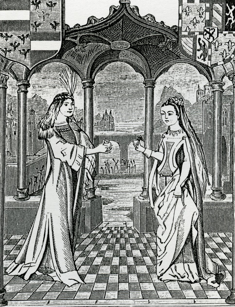 1477年，马克西米利安一世和玛丽，勃艮第公爵夫人的妓女，在Chroniques de Flandre拍摄的照片之后 作者 法语学校