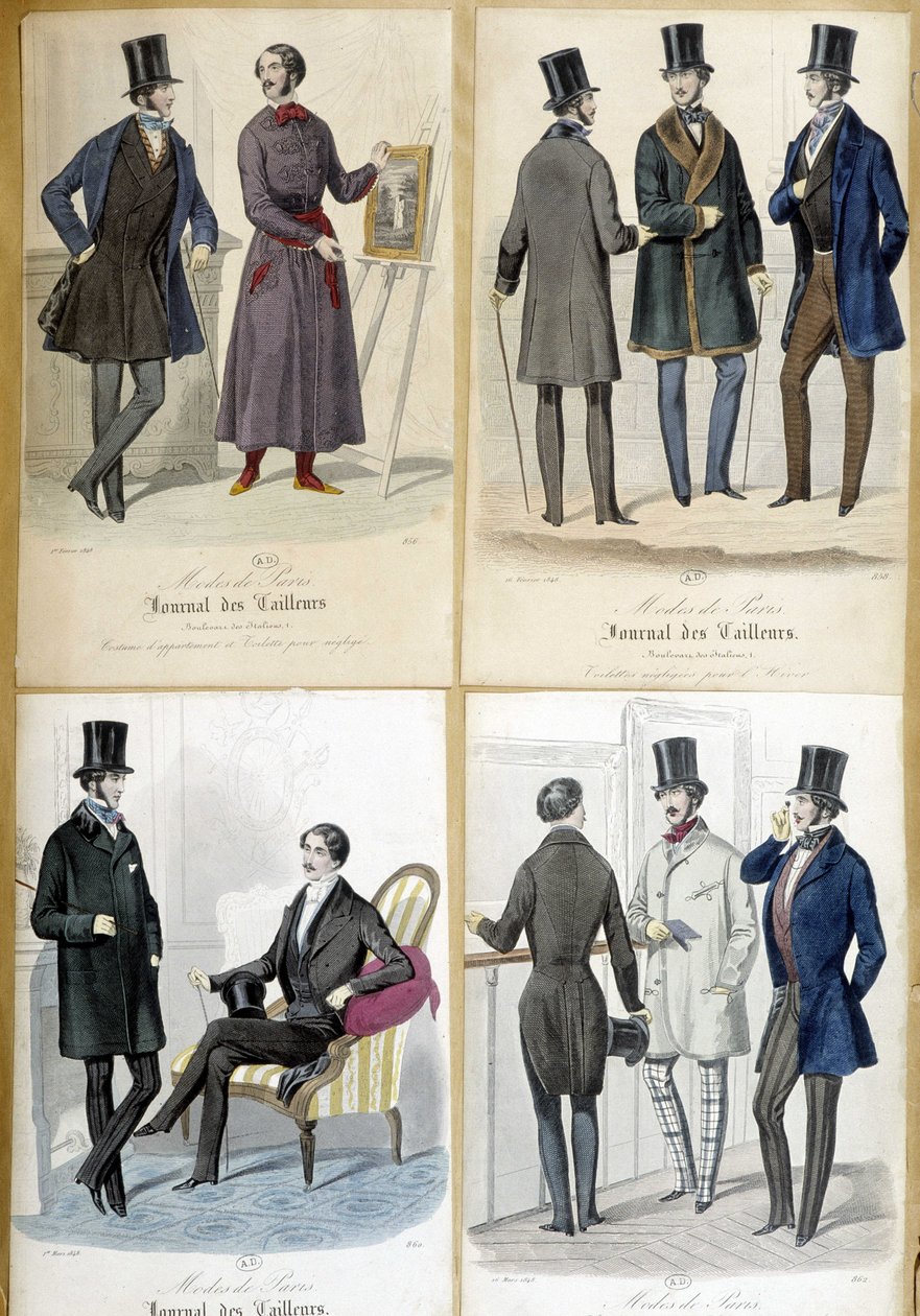 图为1848年 "Journal des tailors "中的男士时尚板。 作者 法语学校