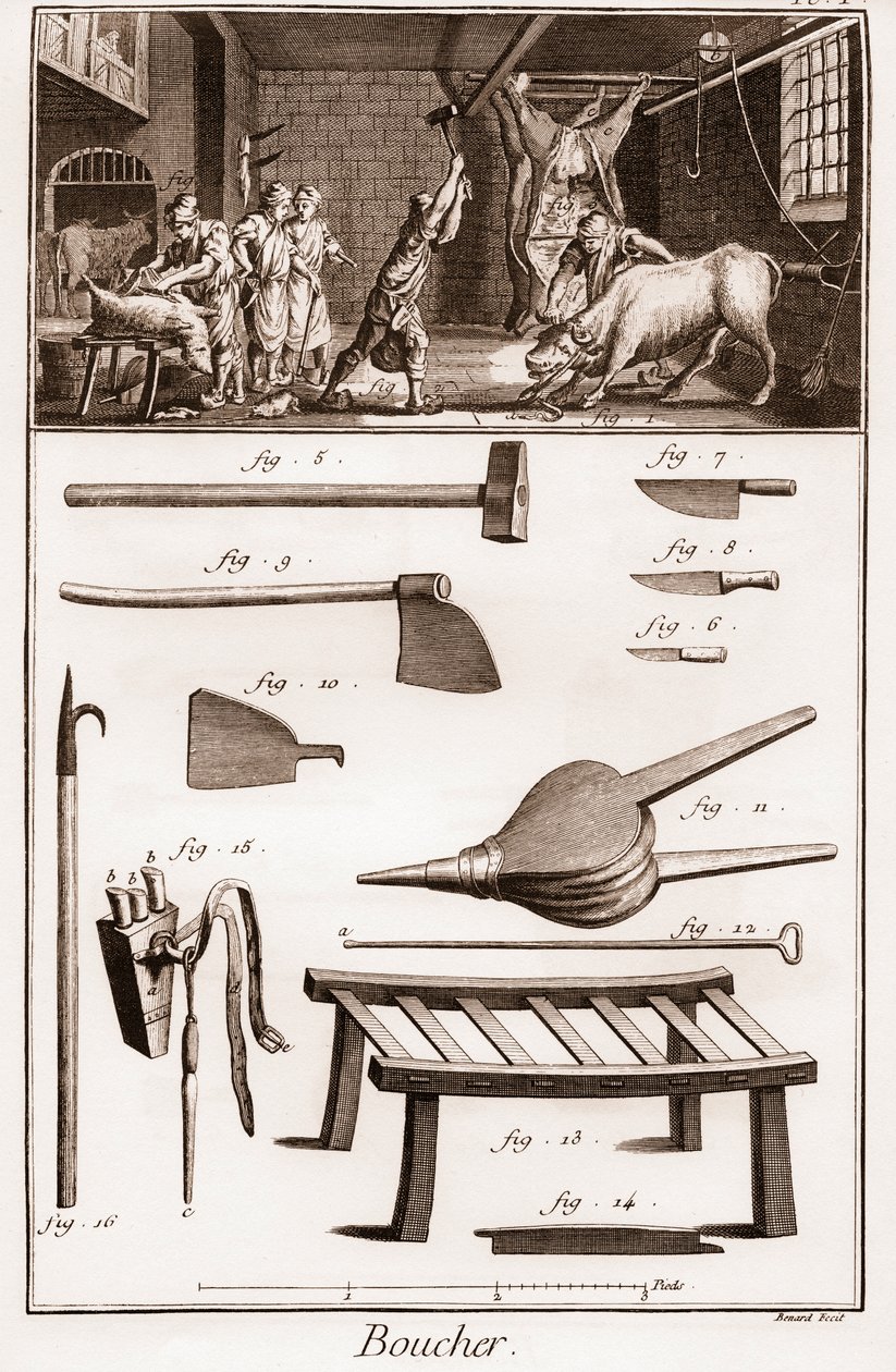 Boucher - 屠宰 - 屠宰 - "The Great Encyclopedie, ou Dictionnaire Raisonne des Sciences, des Arts et des Metiers"（大百科全书或科学、艺术和职业词典），作者Denis Diderot（1713-1784）和Jean d