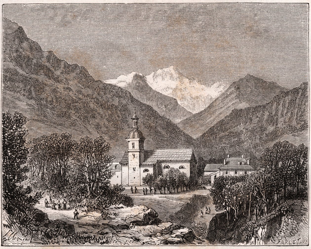 Brides-les-Bains（布莱德斯班）--萨瓦省--V.A. Malt-Brown的 "France illustree: geography, history, statistical administration "中的版画。1884 作者 法语学校