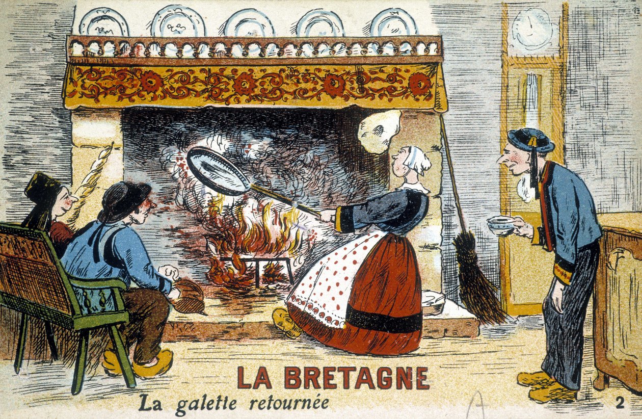 布列塔尼：galette 回到了 chiminee（薄饼）-明信片，deb。 二十世纪 作者 法语学校