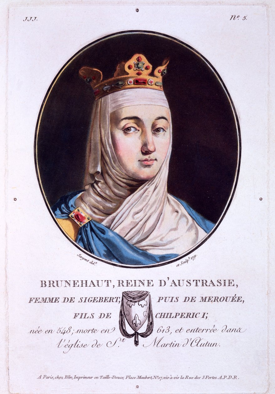 来自Austrasia女王的Brunhilda，来自伟大的男人肖像，杰出的女性和来自法国的难忘话题，出版于1787-92 作者 法语学校